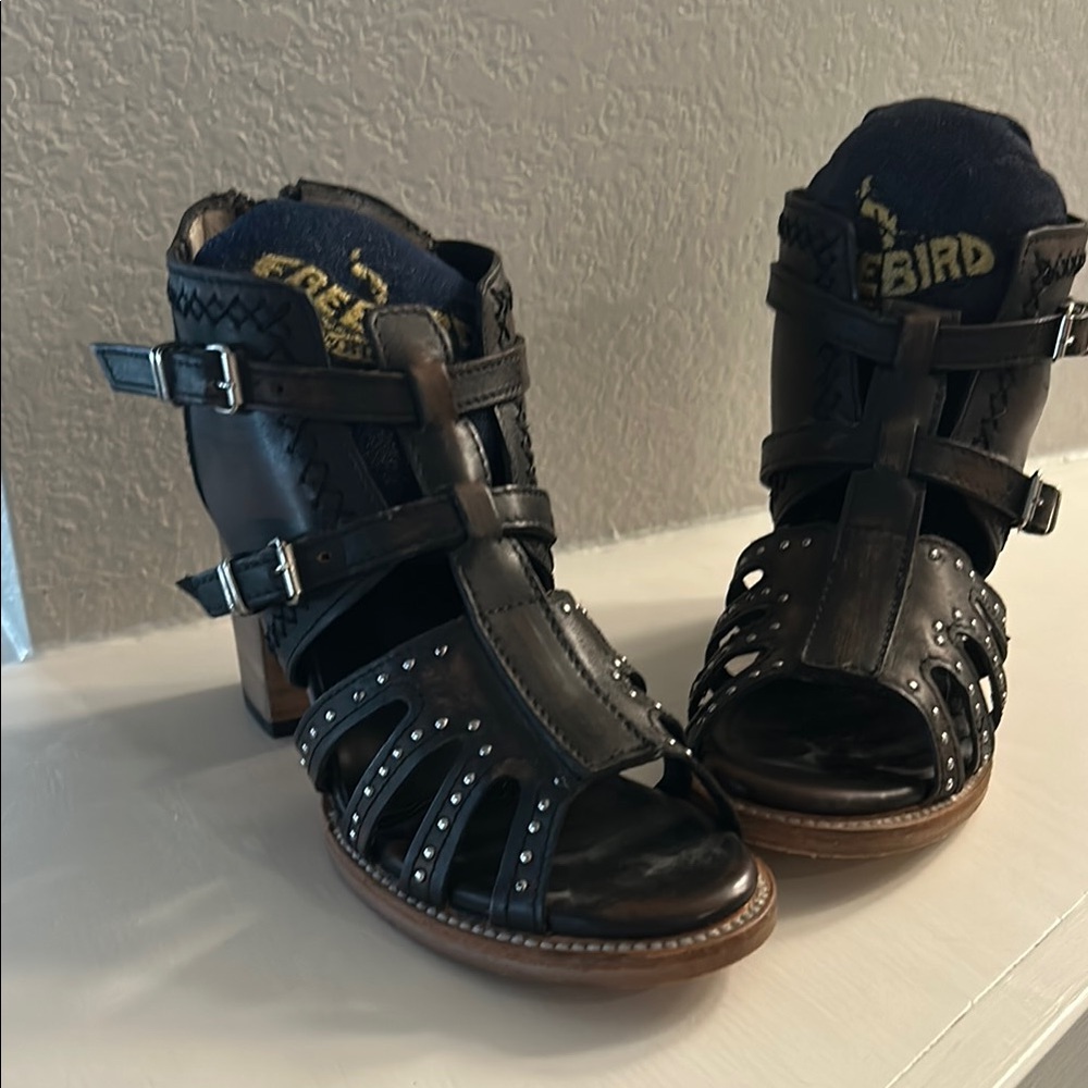 Freebird Black Heeled Boots with Strappy Design - Picture 2 of 3